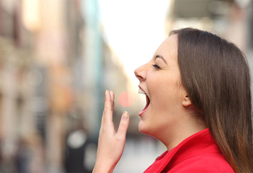 Lady yawning
